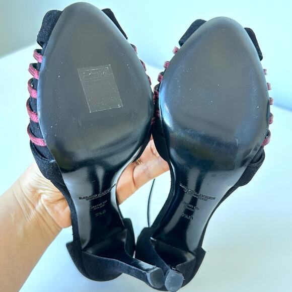 Ralph Lauren Purple Label Black Ankle Strap Heel Sandal Size 7.5 B - Picture 11 of 12